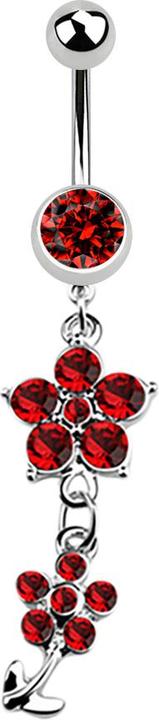 Immagine prodotto Star Piercing Banana in argento con ciondolo a due fiori di cristallo rosso (senza ottone, Acciaio chirurgico 316L)