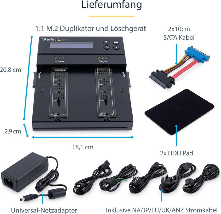 Actual product image StarTech com Standalone M.2 SATA & M.2 NVMe Duplicator and Eraser - HDD/SSD Cloner/Wiper for M.2