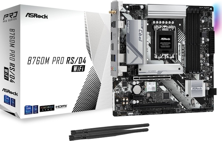 Actual product image AsRock B760M Pro RS/D4 WiFi (LGA 1700, Intel ICH7, mATX)