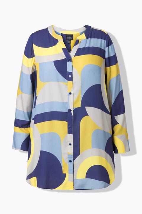 Actual product image Ulla Popken Retro Geometric Print Button Down Tunic Blouse (56)