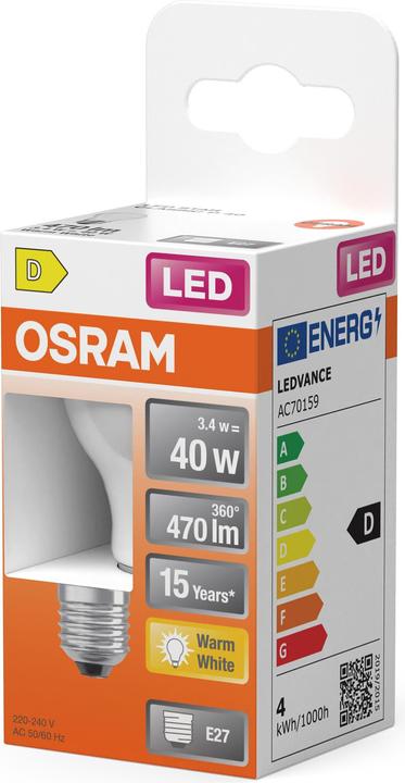 Produktbild Osram LED Leuchtmittel LED Retrofit CLASSIC P 3.4W 827 Frosted E27 Warm weiss 4099854467875 (E27, 470 lm, 6x)