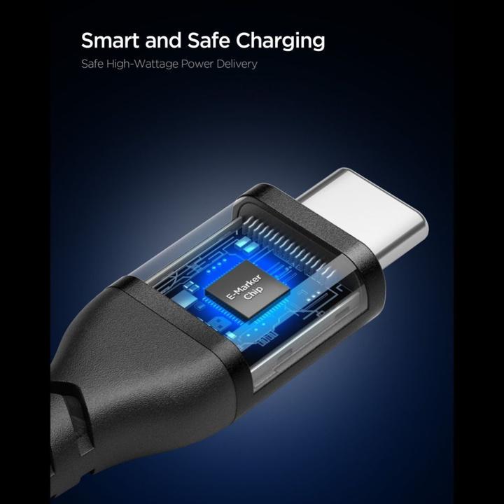 Produktbild Spigen Essential USB C auf USB C 100W Gewebekabel, schwarz EB10010CCA (1 m, 100 W)