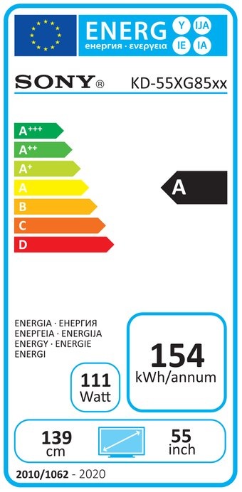Energie-Label Sony KD55XG8505 (55", LCD, 4K, 2019)