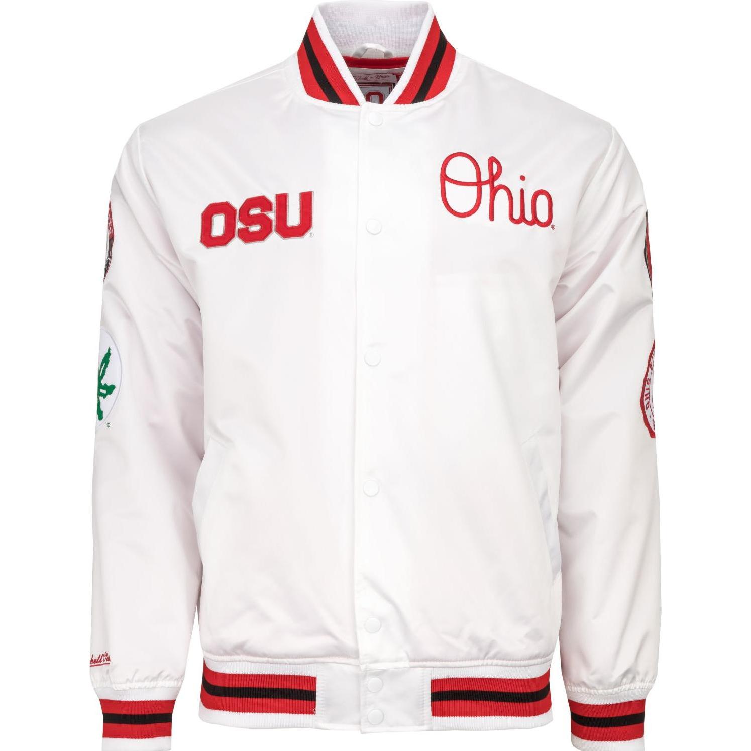 Mitchell & Ness, Herren, Jacke, City Lightweight Satin Jacke - NCAA Ohio State - L (L), Weiss, L
