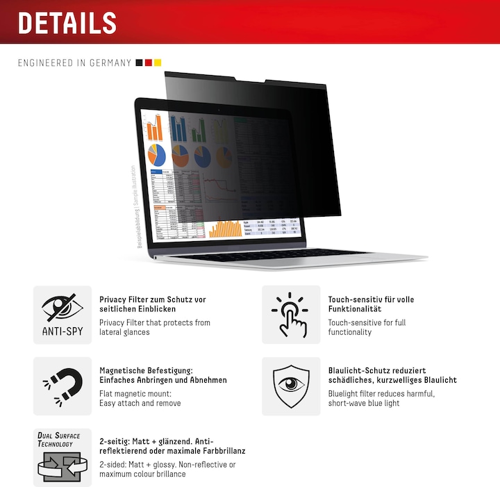 Immagine prodotto Displex Privacy Safe, Laptop Blickschutzfilter (15.12", 3 : 2)