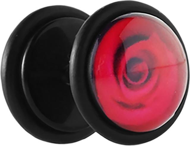 Immagine prodotto Star Piercing Fake Plug schwarz mit roter Rose (senza ottone, Materiale sintetico)