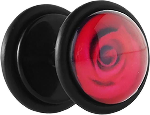 Produktbild Star Piercing Fake Plug schwarz mit roter Rose (Acryl, ohne Messing)