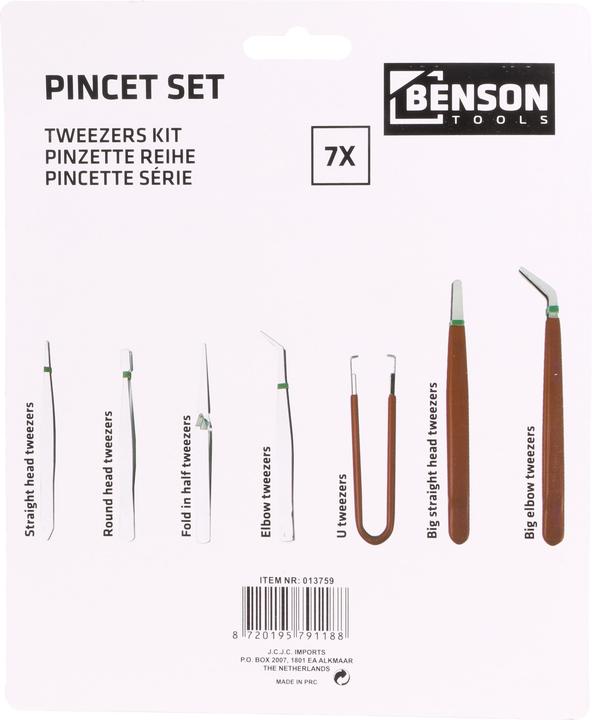 Actual product image Benson Tweezers 7 pcs