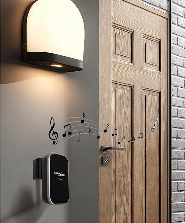 Productafbeelding Greenblue Dzwonek bezprzewodowy bezbateryjny kinetyczny, 38 melodii, czarny, zasięg do, IP44, GB157 (Draadloze, Radio)