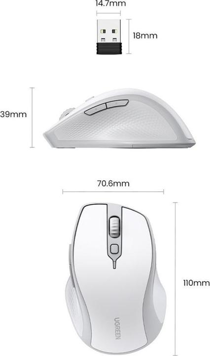 Actual product image Ugreen Wireless mouse MU101 2.4G (White) (Cable)