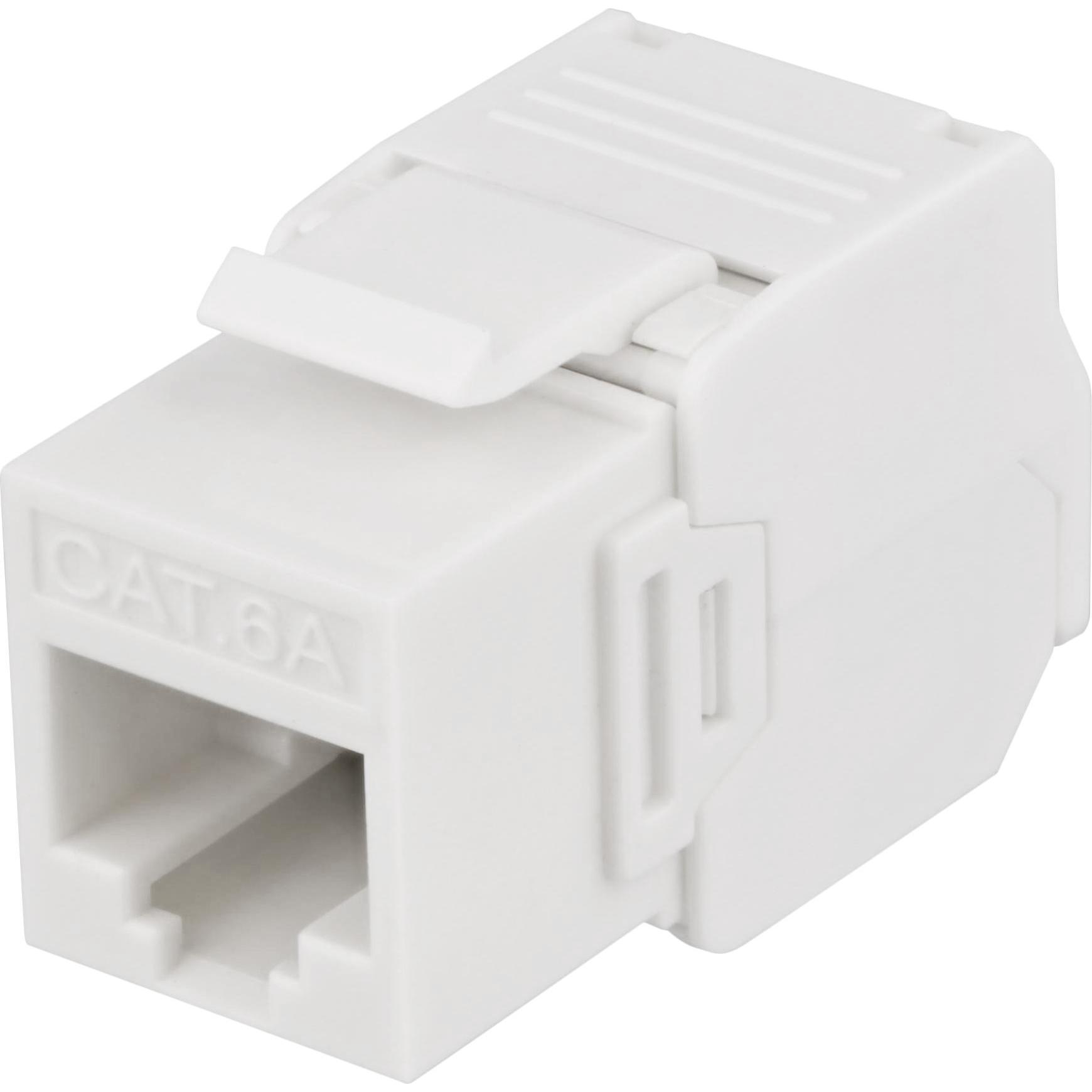 Deltaco Cat6A Keystone-uttag 28AWG slim verktygsfri plast vit (Modulo Keystone), Accessori di rete