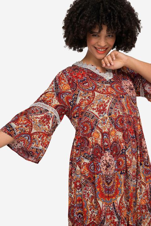 Image du produit Angel of Style Robe maxi trapèze à imprimé all-over. Col tunisien et manches 3/4 (52)