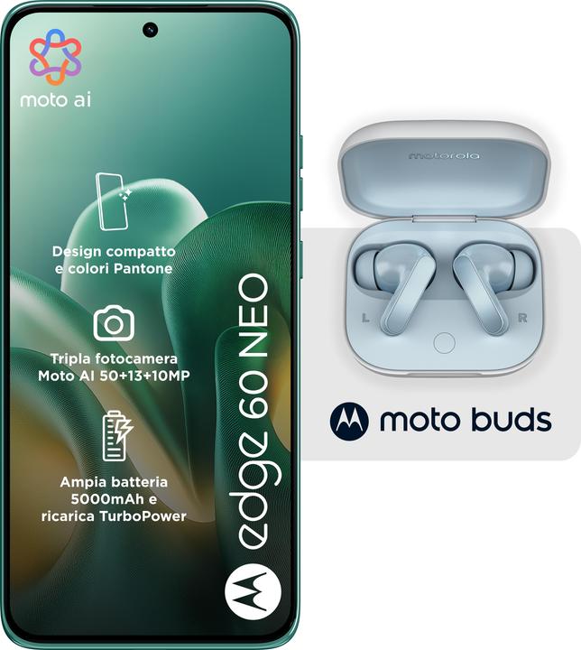 Produktbild Motorola Edge 60 Neo + Moto Buds (256 GB, PANTONE Frostbite, 6.36", Dual SIM, 5G)