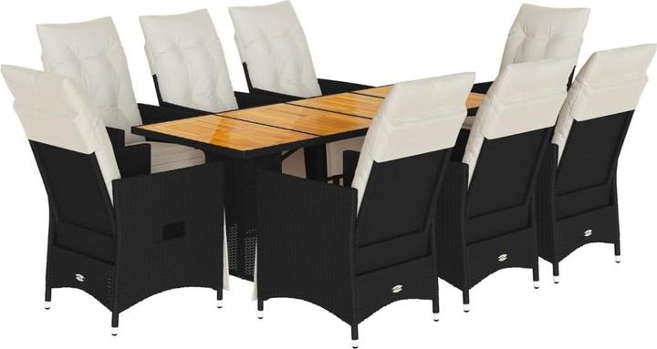 Produktbild VidaXL Gartenmöbel Essgruppe Gartengarnitur Sitzgruppe 9tlg. Schwarz Poly Rattan (80 cm)