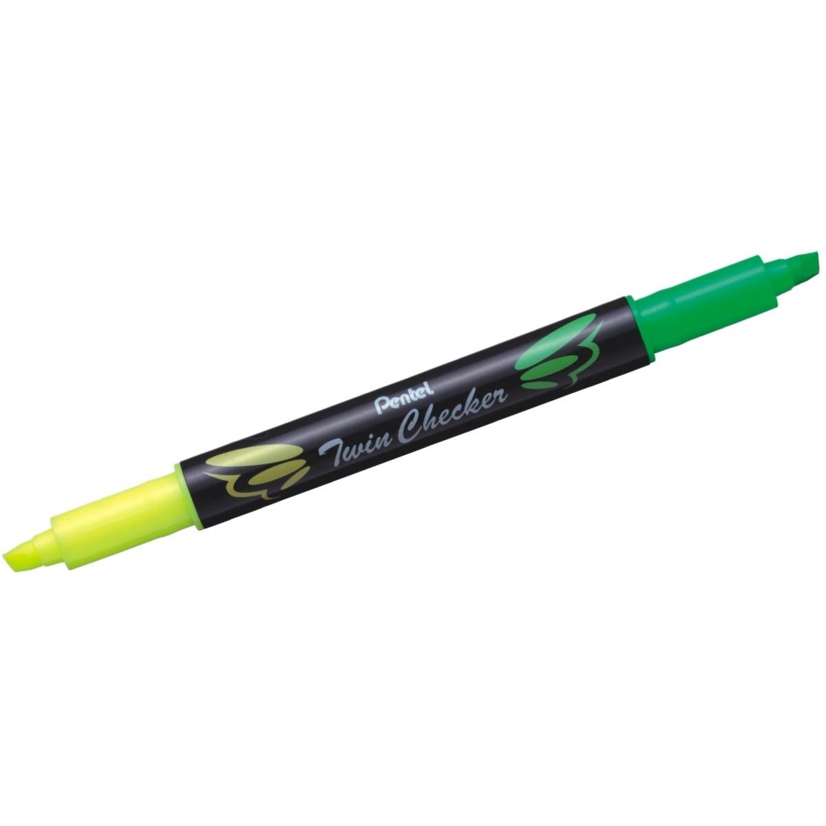Pentel, Marker, Textmarker "TWIN CHECKER", 2 Spitzen, gelb/grn (Gelb, Hellgrün, 3.50 mm, 1 x)
