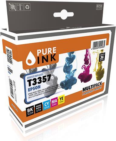 Actual product image Pure Ink EPST3357MP5 PI EPSON T3357 XP ink (5) cmyk pbk HC rebuilt 530/400/3x650pages (PBK)