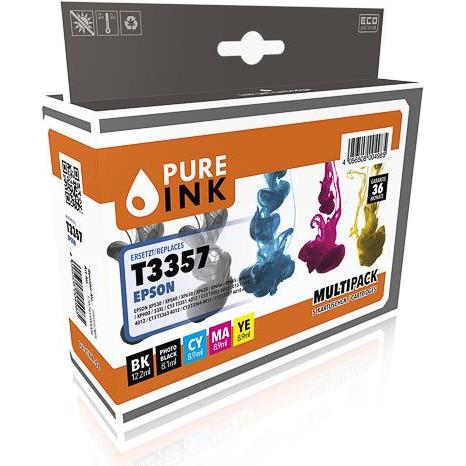 Pure Ink, Druckerpatrone, EPST3357MP5 PI EPSON T3357 XP Tinte (5) cmyk pbk HC rebuilt 530/400/3x650Seiten