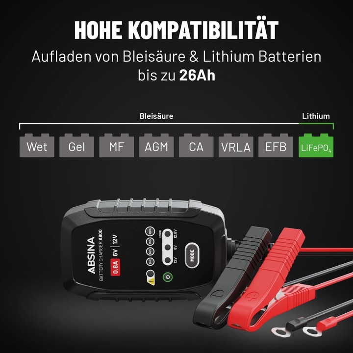 Produktbild Absina Batterieladegerät A800 (6V, 12V, 0.80 A)