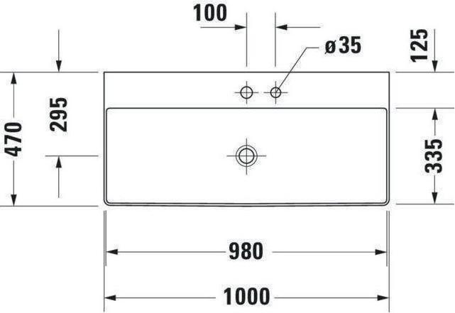 Actual product image Duravit Washbasin DURASQUARE o ÜL m HLB geschli 1000x470mm 1 HL we WG (470 mm, 1000 mm)