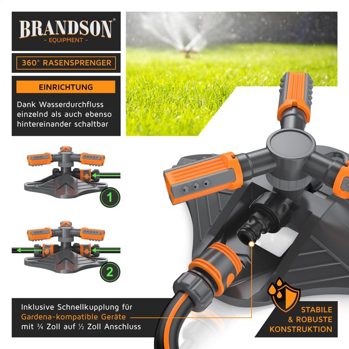 Image du produit Brandson Arroseur circulaire, arroseur 360°, 3 bras, arroseur de jardin, système d'arrosage, compatible (Arroseur circulaire)