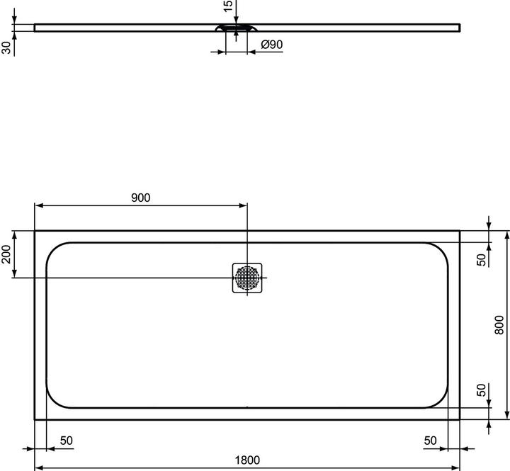 Produktbild Ideal Standard Ultra Flat S Rechteck-Brausewanne 1800x800mm, Ablauf mittig, K8304