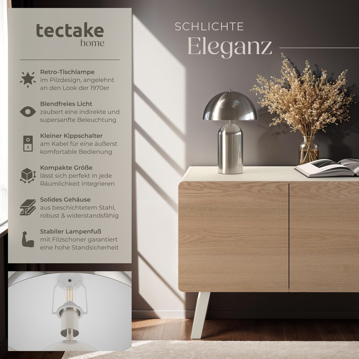 Produktbild tectake Kleine Retro-Tischlampe Altea, Pilzdesign, 40W (E14)