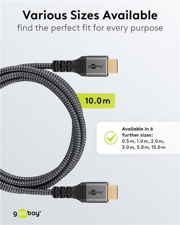 Productafbeelding Goobay High-speed HDMI-kabel met ethernet, 10 m, Sharkskin grijs (10 m, HDMI)
