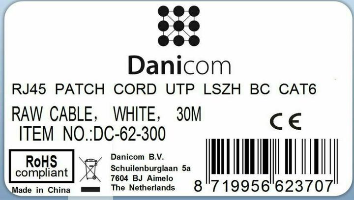 Produktbild Dsit CAT6 Netzwerkkabel, U/UTP, 30 meter, Weiss, 100% Kupfer (CAT6, 30 m)