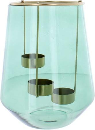 MICA Living Teelichthalter für 3 Kerzen - grün/gold - ca. 16,3 x 16,3 x 20,8 cm