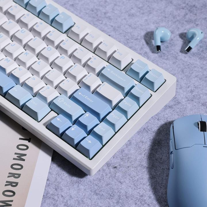 Actual product image Mchose G75 Pro Blue Matcha Latte V2 Tri-Mode Gasket Mechanical Keyboard (US, Cable, Wireless)