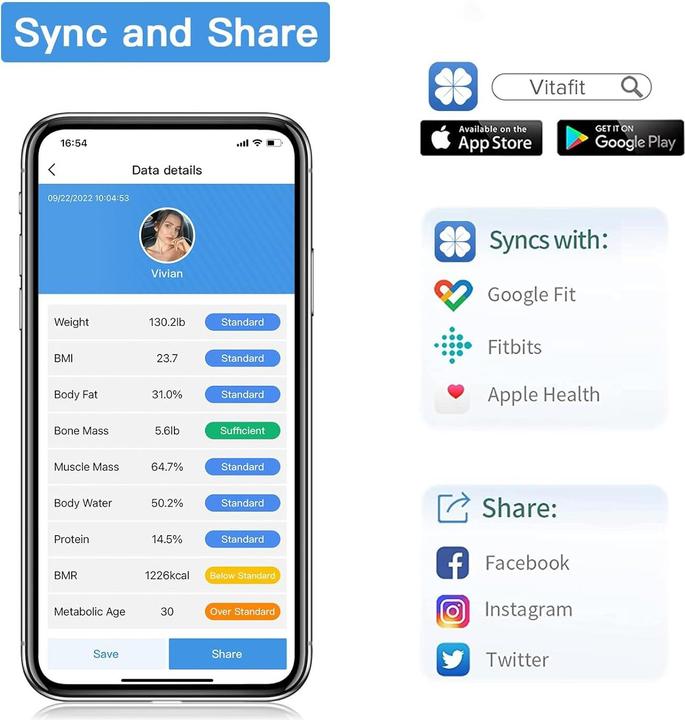 Actual product image Homebuds Personenwaage mit Körperfettanalyse (182 kg)