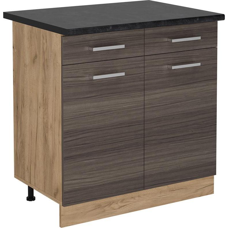 Vicco, Regal, Küchenunterschrank R-Line, Edelgrau/Goldkraft Eiche, 80 cm, AP Anthrazit