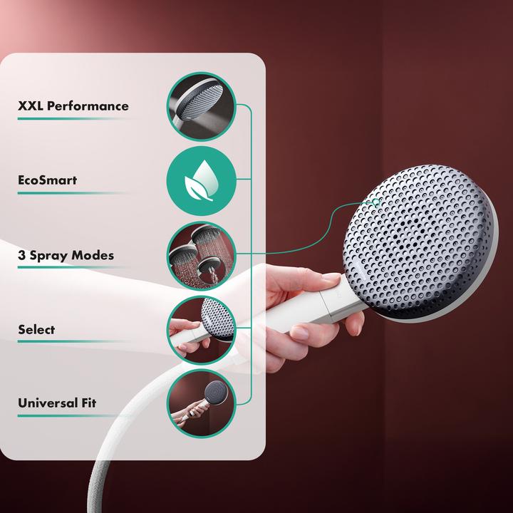 Actual product image hansgrohe Raindance Alive Select S Water-Saving Showerhead with EcoSmart, Anti-Limescale, and 3 Jets (3 Beam types, 7.10 l/min)