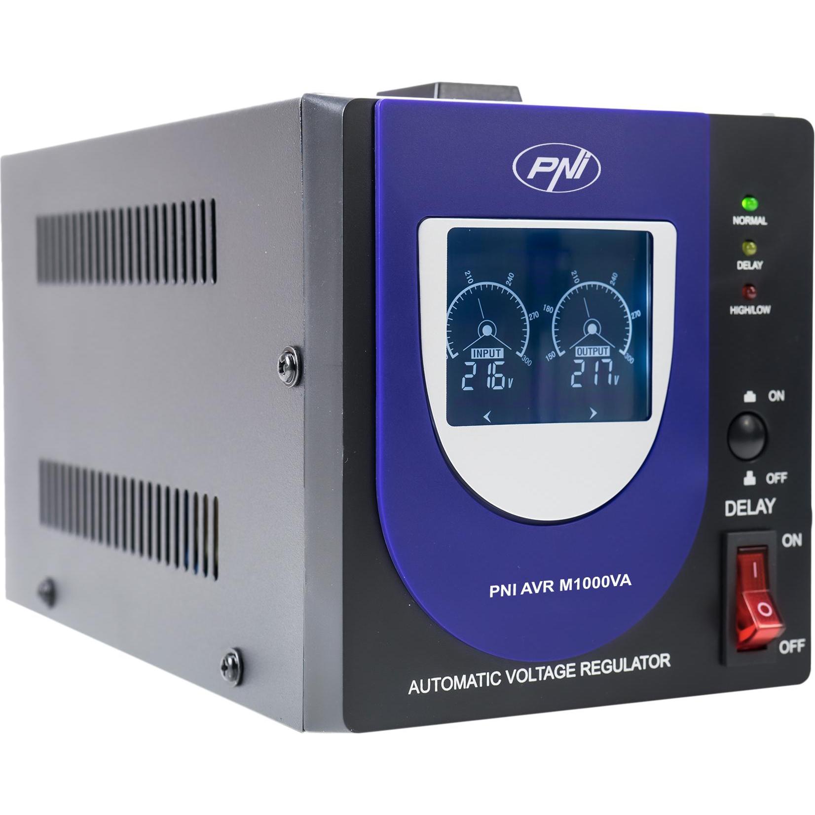 Thumbnail - PNI Spannungsstabilisator mit Relais AVR M1000VA, 2,7A, 600W, 1000VA (1000 VA, 600 W, Online-Doppelwandler USV), USV