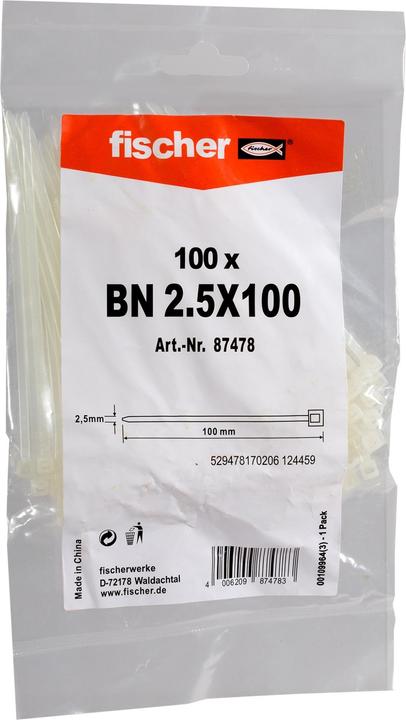 Produktbild Fischer Kabelbinder BN 2,5x100 transparent (Kunststoffkabelbinder, 100 mm, 100 Stk.)