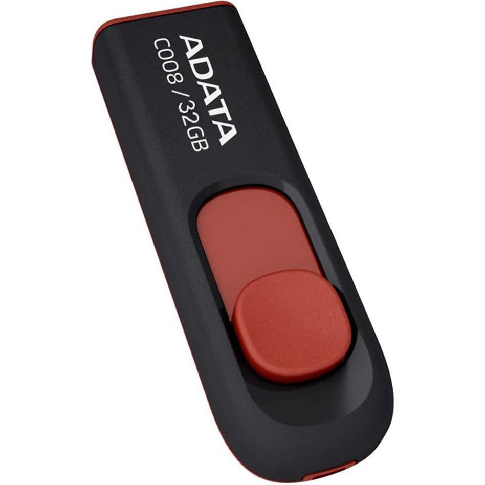 Adata USB 2.0 Stick C008 Black/Red 32GB (32 GB, USB-A, USB 2.0), USB Stick, Rot, Schwarz