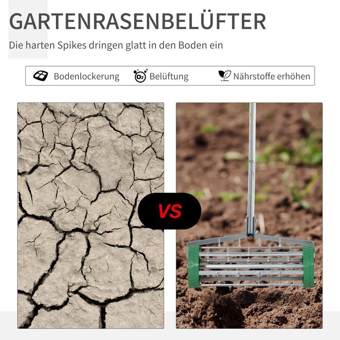 Produktbild Swisshandel24 Rasenlüfter Grifflänge einstellbar Handvertikutierer Rasenbelüften Stachelwalze Rasen rollender Rase