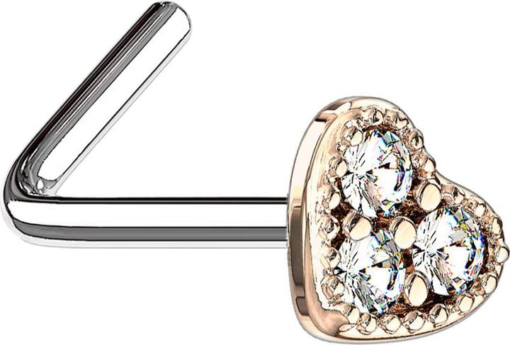 Produktbild Star Piercing Nasenstecker gewinkelt rosegold Herz Kristall silber (Messing, Chirurgenstahl 316L)
