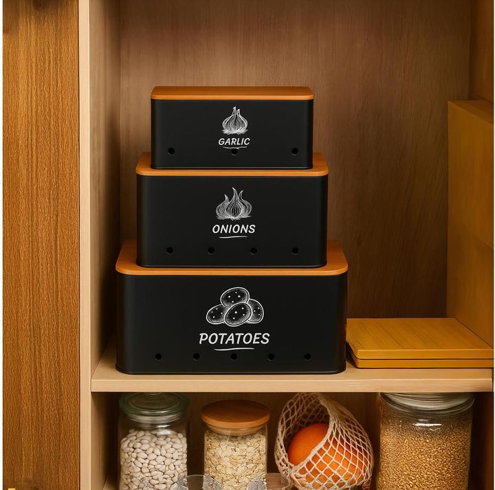 Actual product image Relaxdays Aufbewahrungsbox 3er Set Bambusdeckel