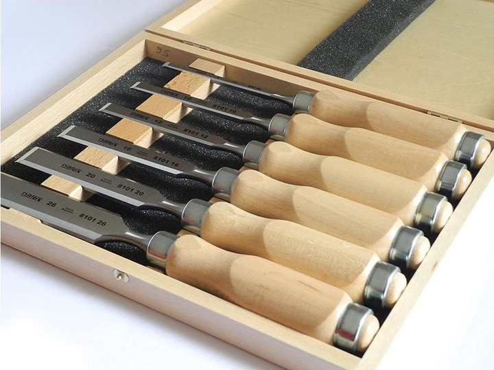 Image du produit Narex Set de ciseaux à bois avec manches en bois dans un coffret en bois, 6 pièces (26 mm)