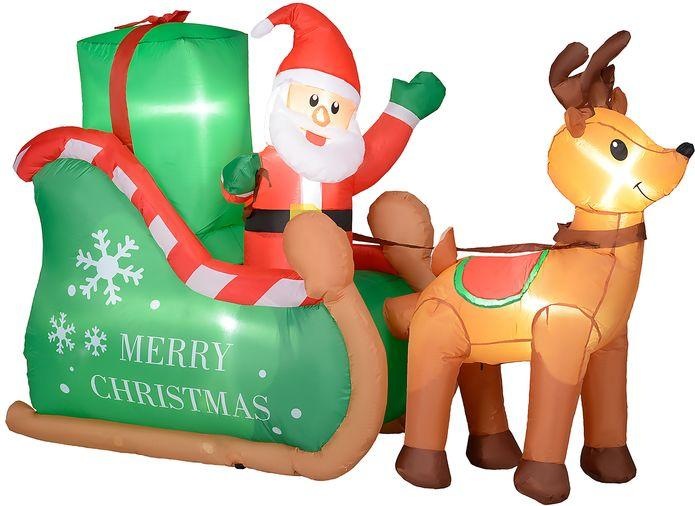 Actual product image Swisshandel24 Aufblasbar Weihnachtsdeko, 2,1 m Weihnachtsmann mit Schlitten & Rentier
