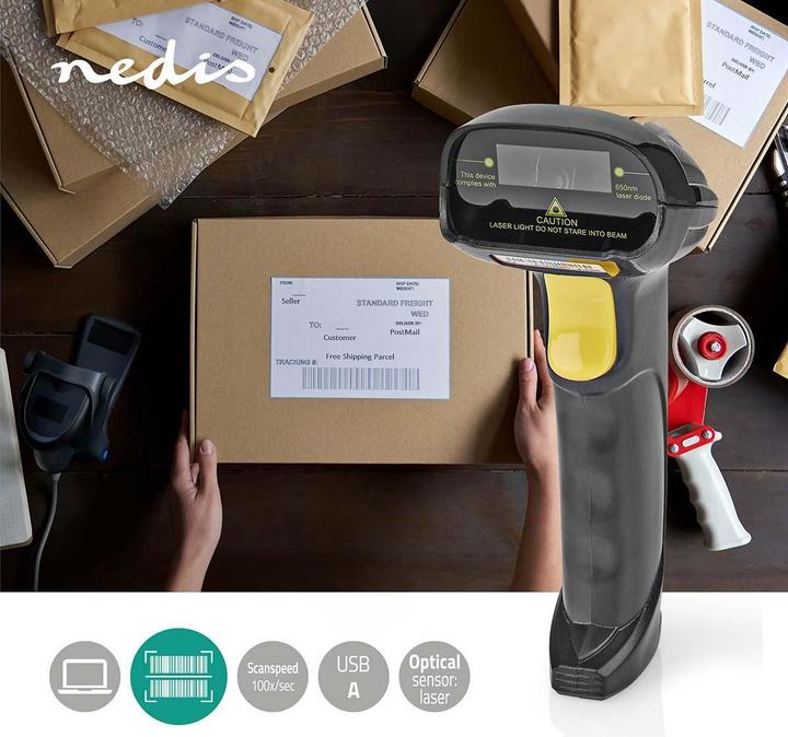 Produktbild Nedis Barcodescanner | Laser | Kabelgebunden | 1D Linear | Stromversorgung über USB | USB2.0 (1D-Barcodes)