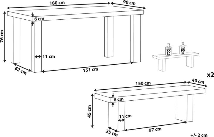 Produktbild Beliani Gartenmöbel Set Beton grau Tisch mit 2 Bänken TARANTO (180 cm)