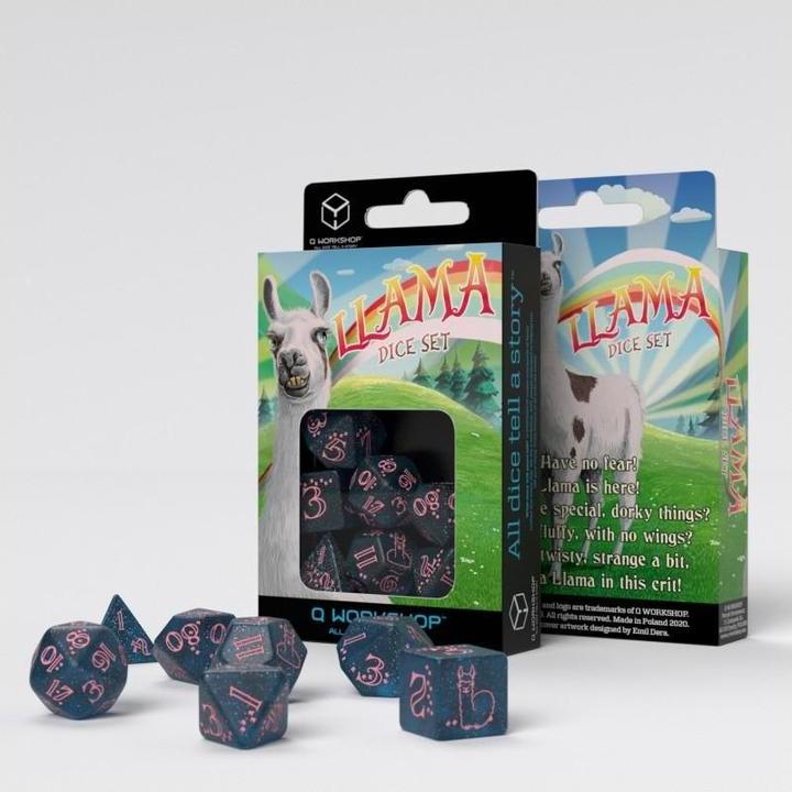 Actual product image Q Workshop SLLA3E - Sparkling Llama Dice Set, Glittering dark blue & pink
