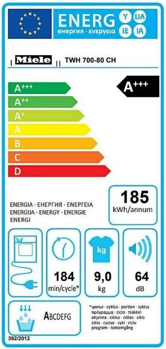 Label énergétique Miele TWH 700-80 CH (9 kg, Gauche)