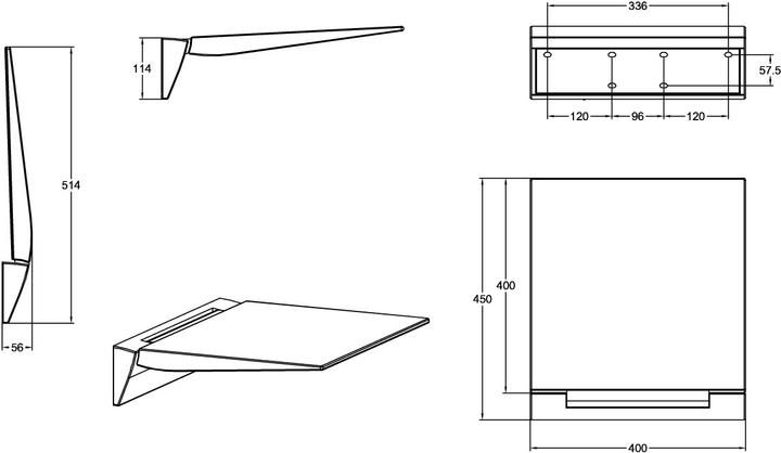 Produktbild Villeroy & Boch V&B Duschklappsitz ViCare Universal weiss 400x450mm (160 kg)