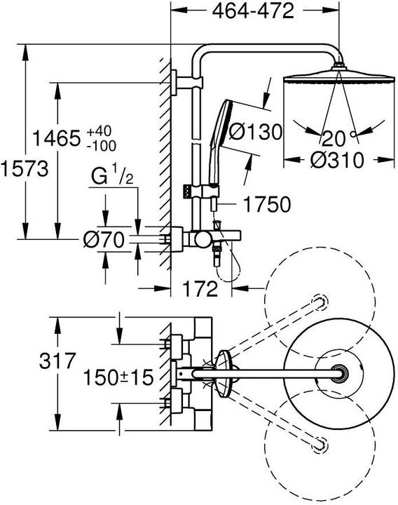 Actual product image Grohe Rainshower SmartActive 310 shower system