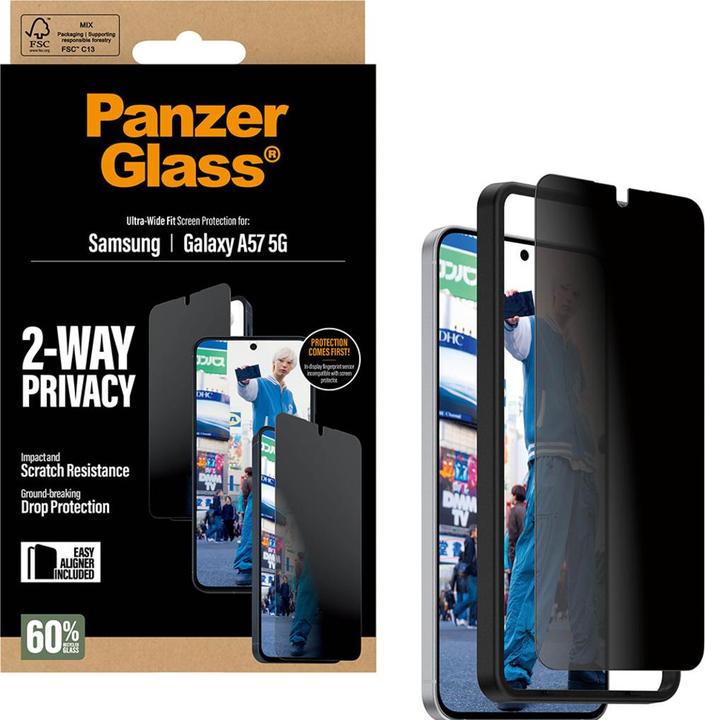 Actual product image PanzerGlass Privacy Displayschutz Samsung Galaxy A57 Ultra-Wide Fit EasyAligner (1 pcs., Samsung Galaxy A57)