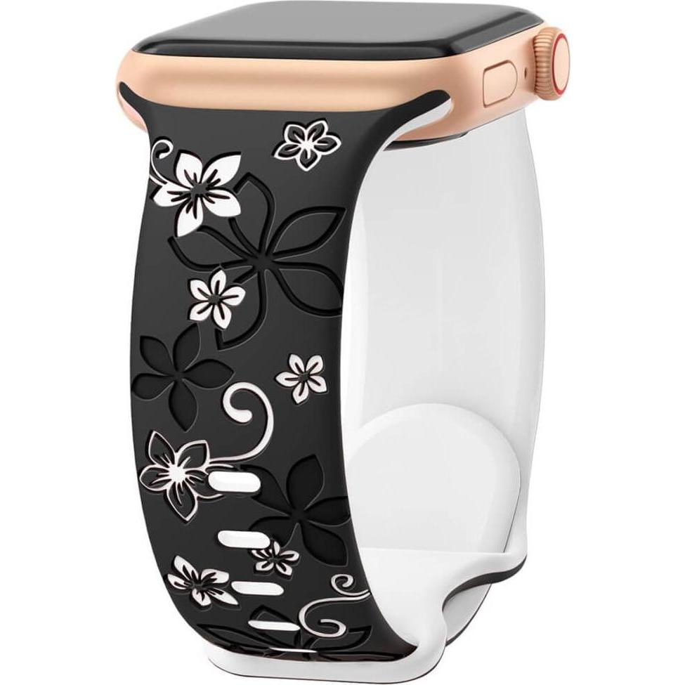 Cover-Discount Apple Watch 42/41/40mm - Silikon Ersatzband Floral (Silikon), Uhrenarmband, Weiss