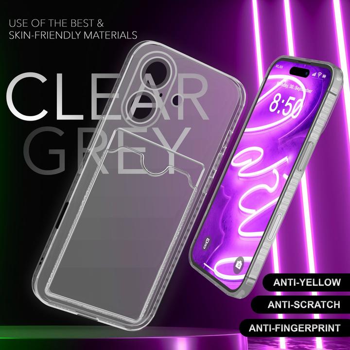 Produktbild Nalia Klar Transparente Neon Silikon Hülle Kartenhalter (Apple iPhone 16)